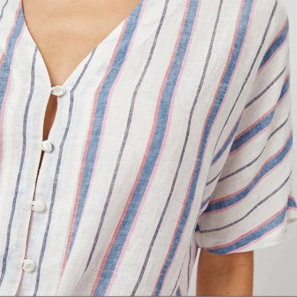 Rails Thea Tahiti Strip Linen Button-up Tie Shirt Small - Picture 3 of 10